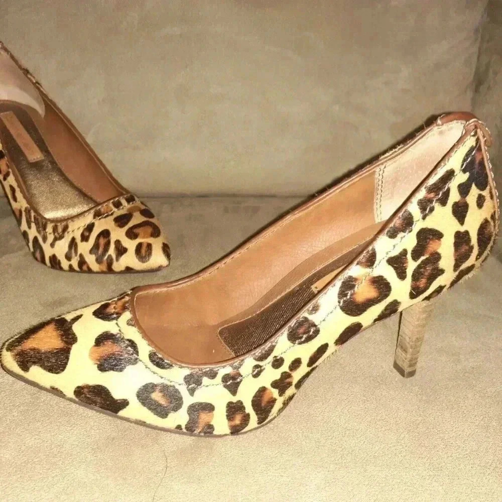 CALVIN KLEIN Jeans-Ryleigh-Leopard Calf Hair Print Pumps/Heels-Size 7-Near Mint